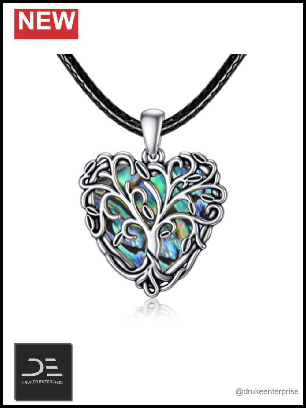Sterling Silver Leather Choker Necklace Tree of Life 14-16"